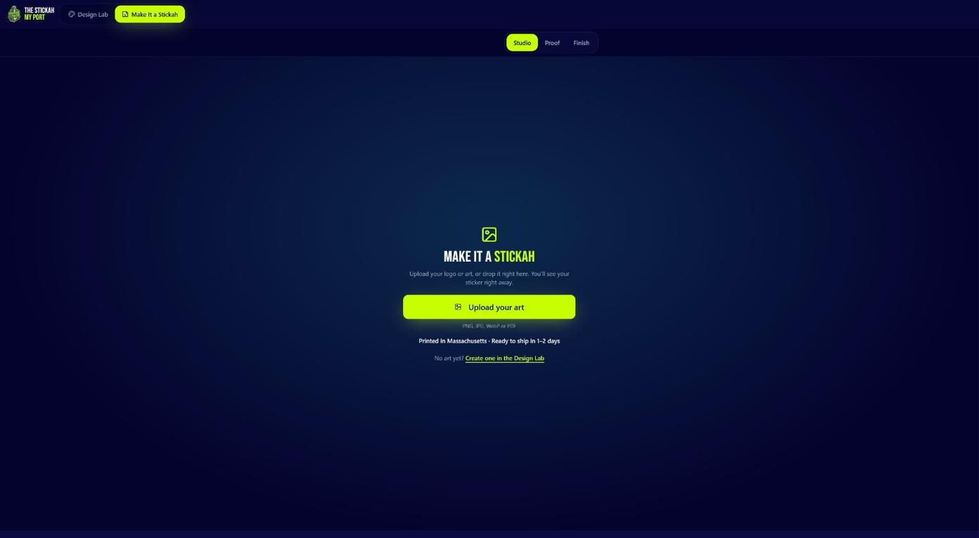 The upload screen of the Stickah builder