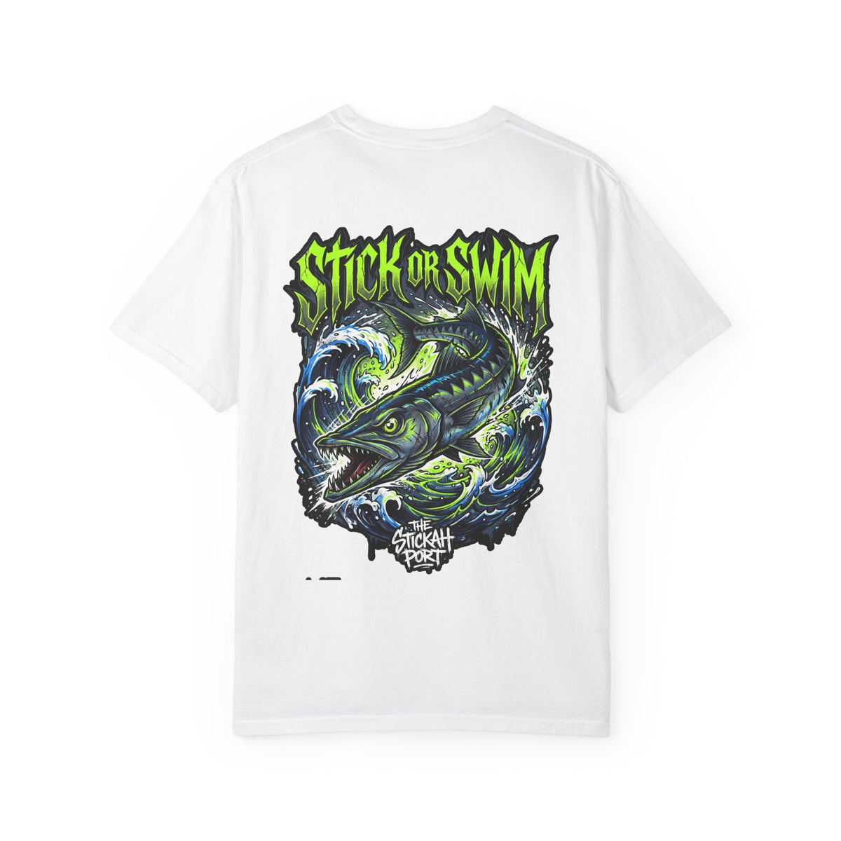 Stick or Swim Fishing T-Shirt — Graphic Barracuda Tee