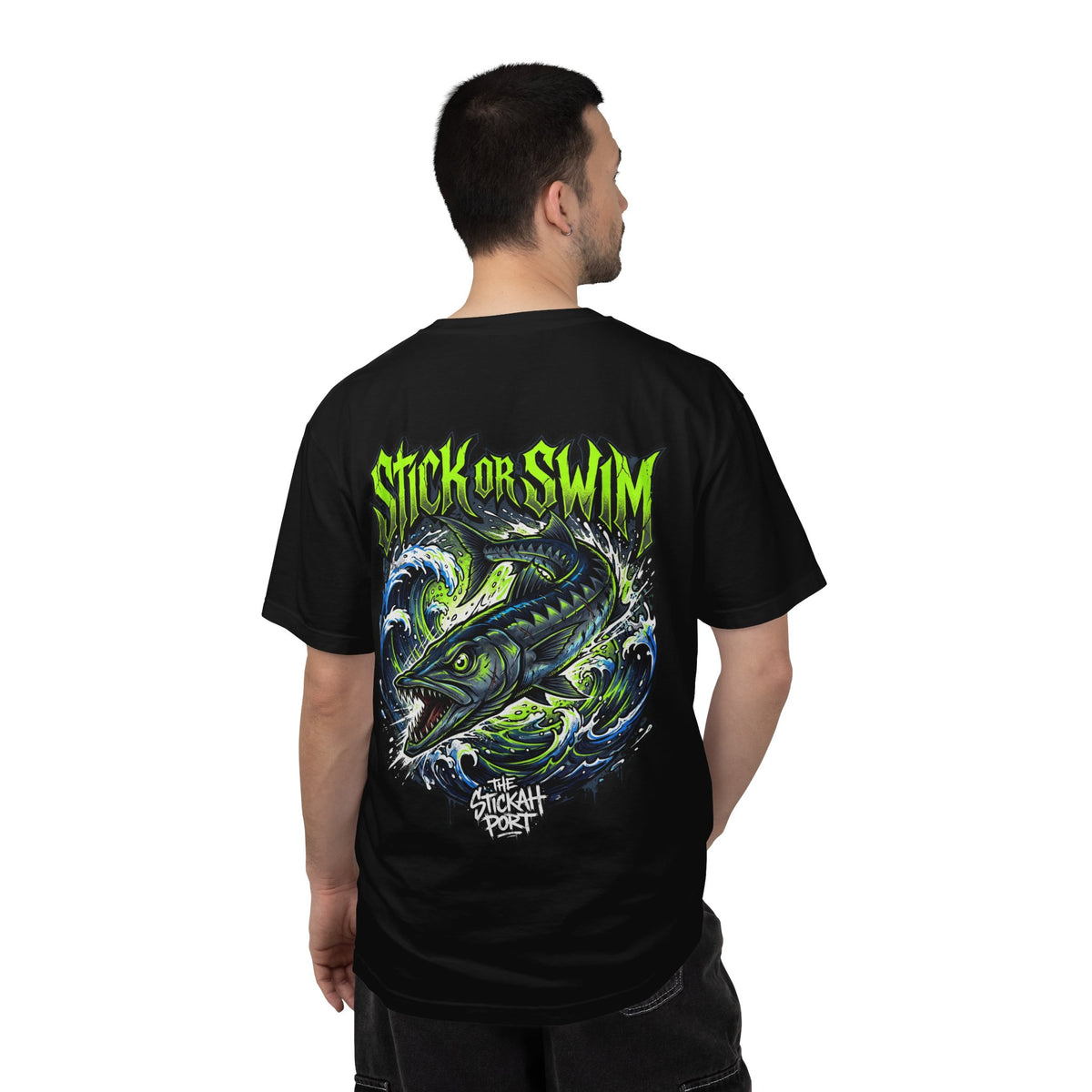 Stick or Swim Fishing T-Shirt — Graphic Barracuda Tee
