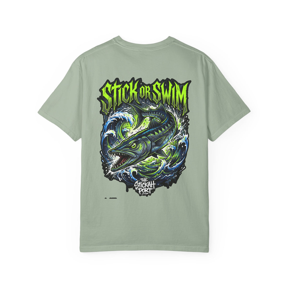 Stick or Swim Fishing T-Shirt — Graphic Barracuda Tee