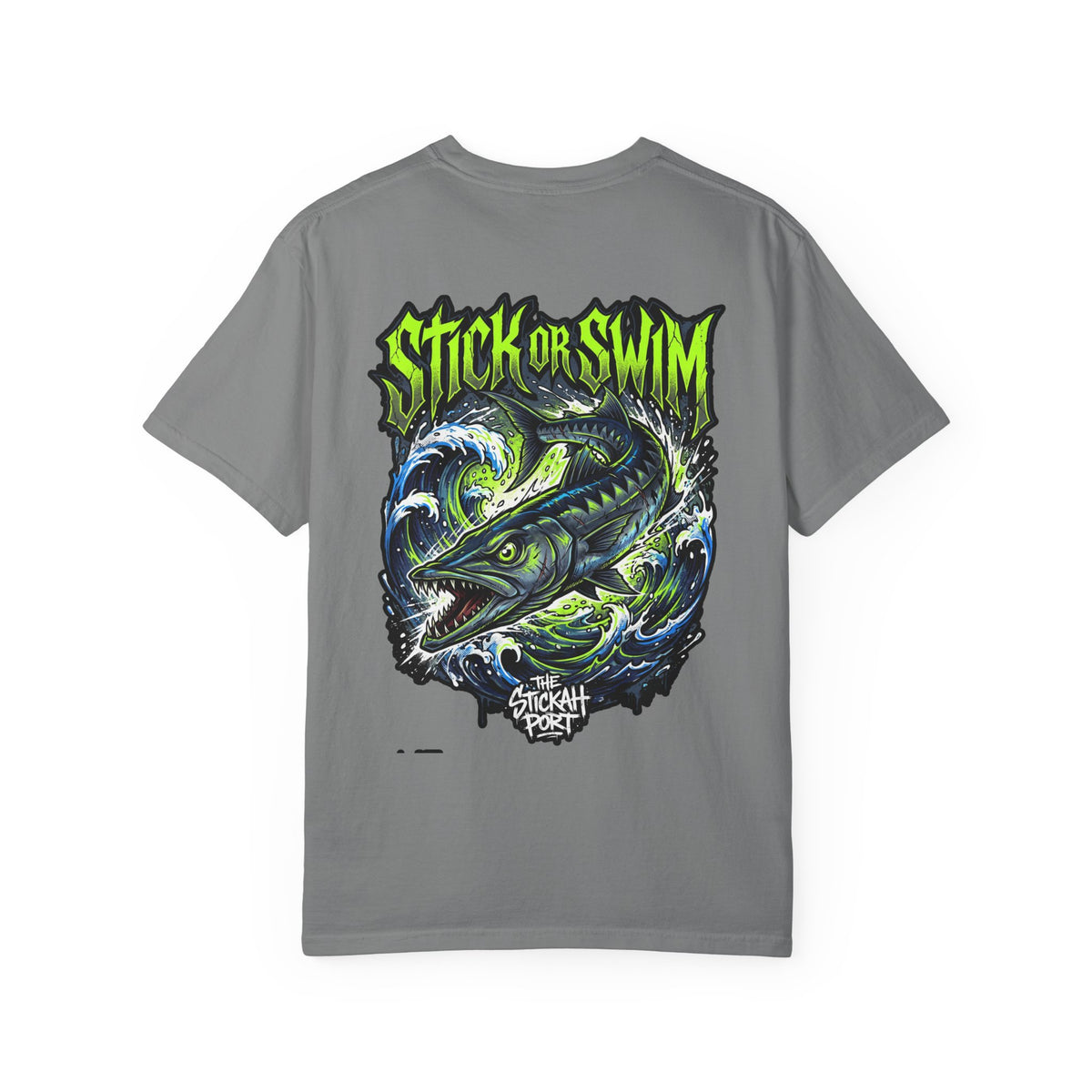 Stick or Swim Fishing T-Shirt — Graphic Barracuda Tee