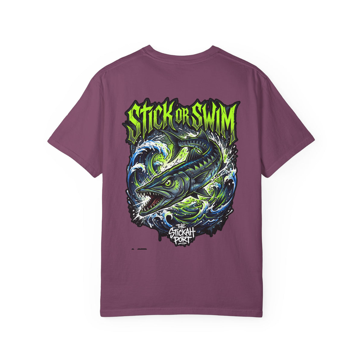 Stick or Swim Fishing T-Shirt — Graphic Barracuda Tee