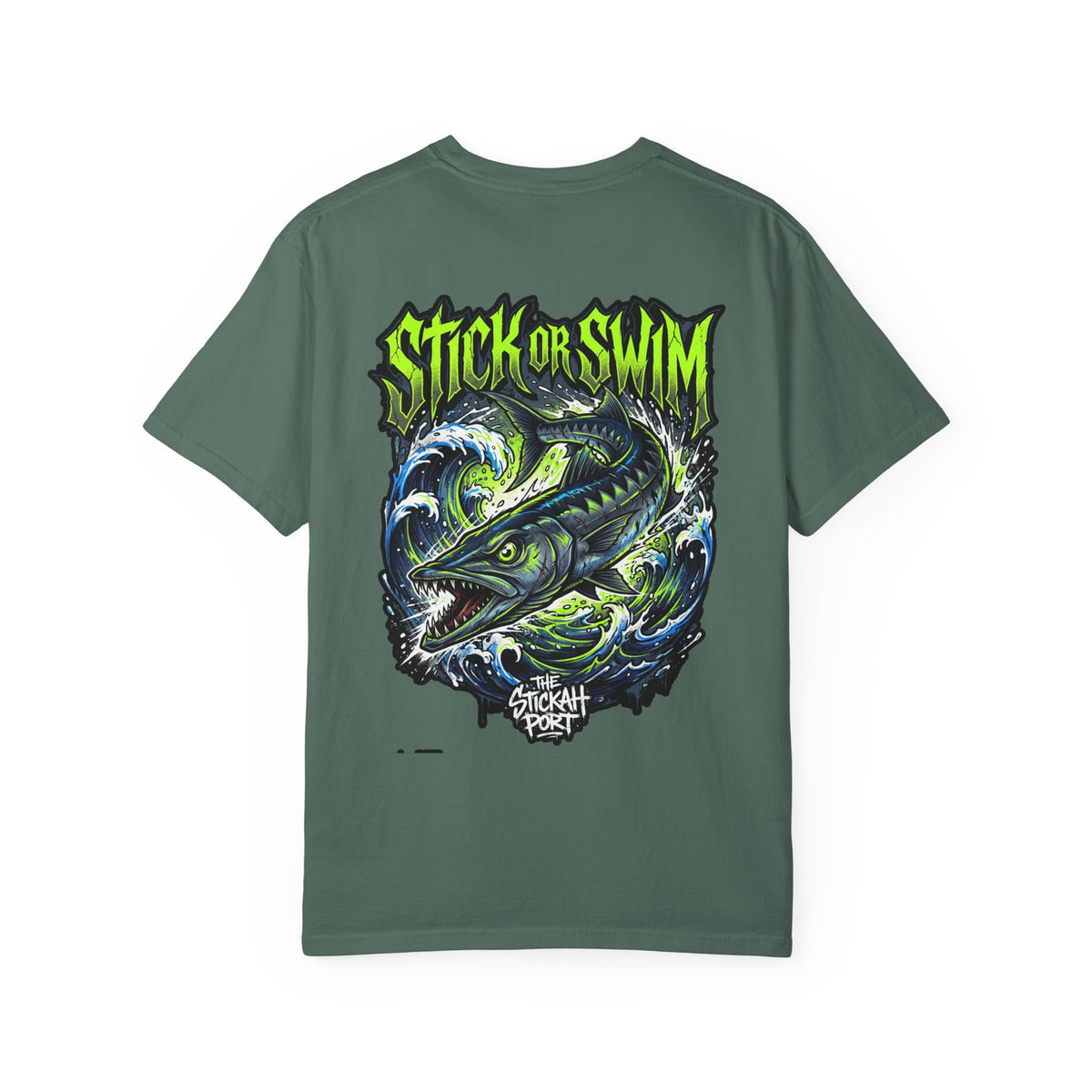Stick or Swim Fishing T-Shirt — Graphic Barracuda Tee