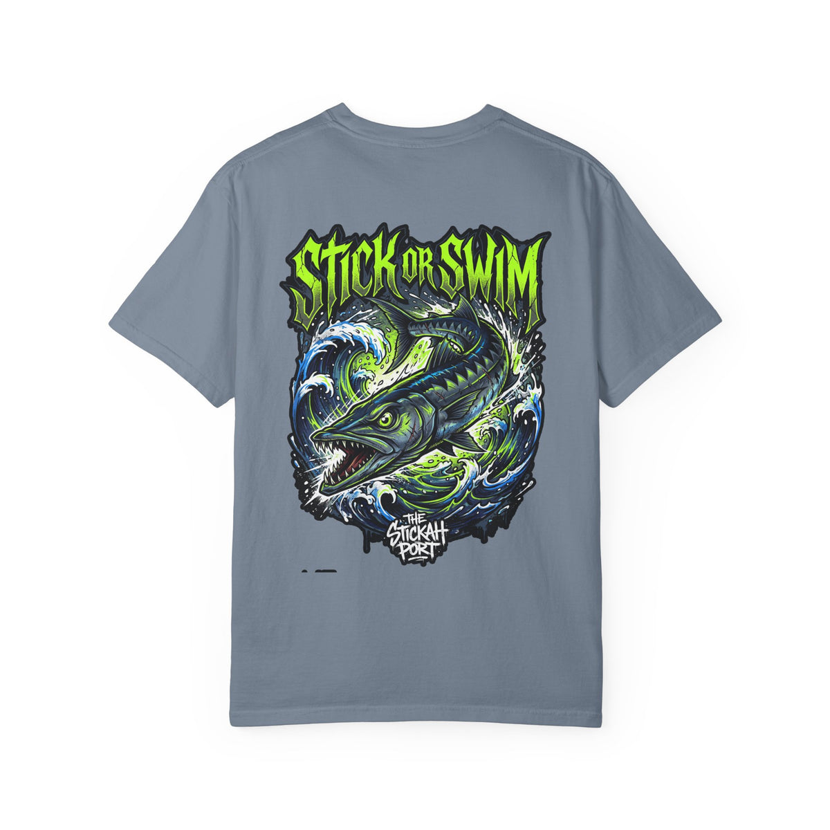 Stick or Swim Fishing T-Shirt — Graphic Barracuda Tee