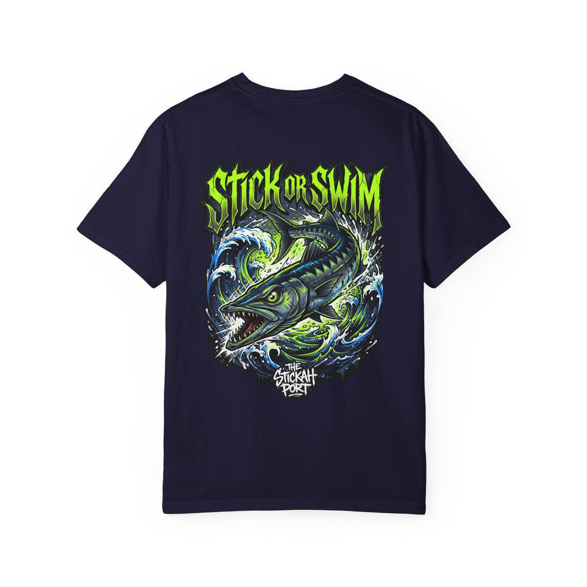 Stick or Swim Fishing T-Shirt — Graphic Barracuda Tee