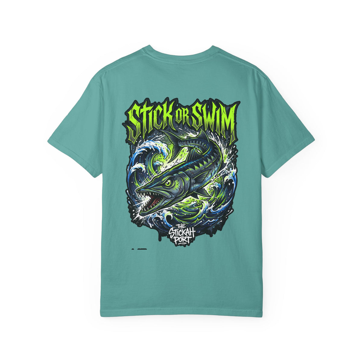 Stick or Swim Fishing T-Shirt — Graphic Barracuda Tee