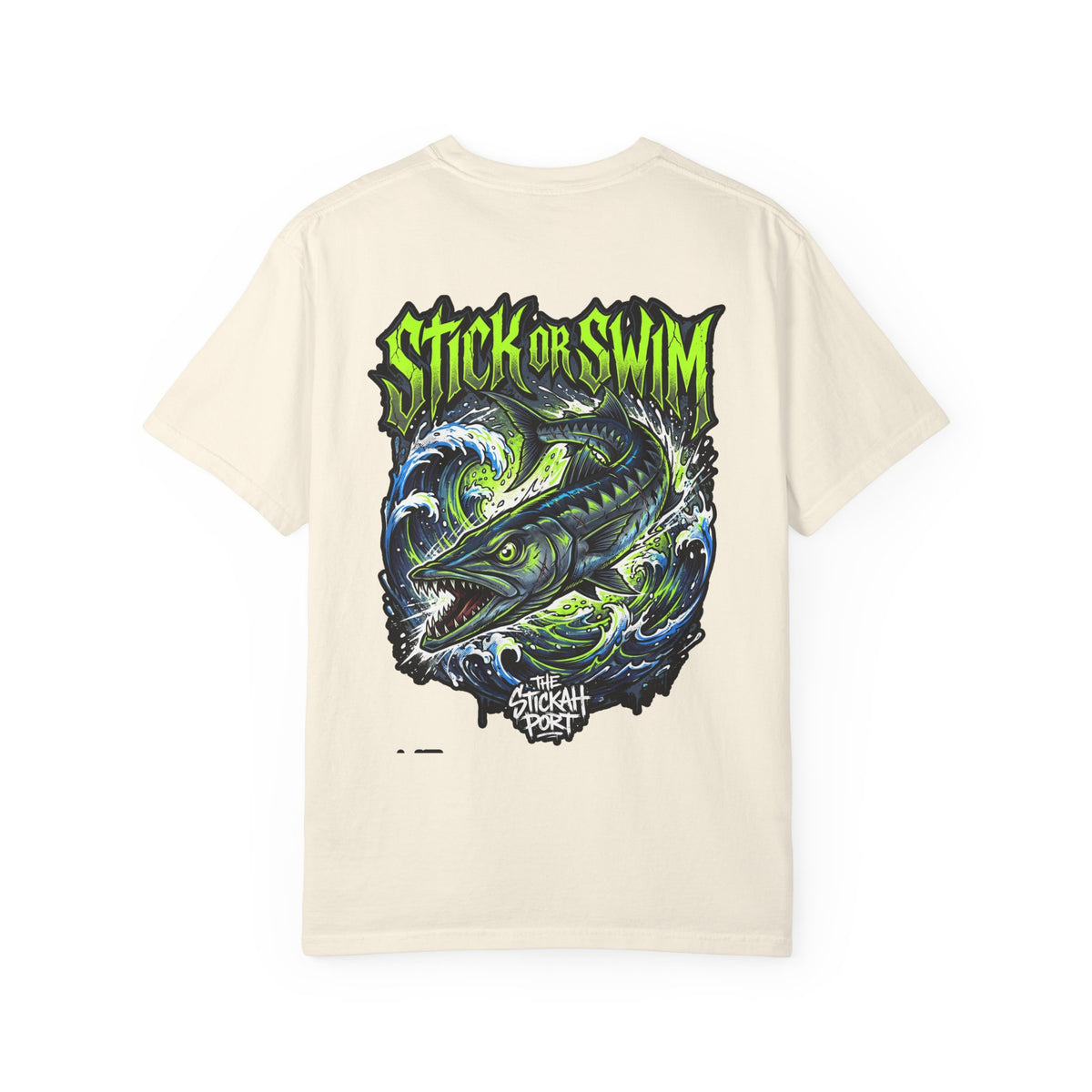 Stick or Swim Fishing T-Shirt — Graphic Barracuda Tee