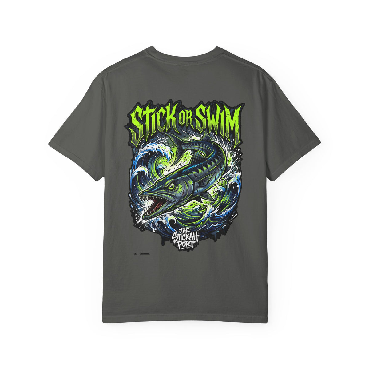 Stick or Swim Fishing T-Shirt — Graphic Barracuda Tee