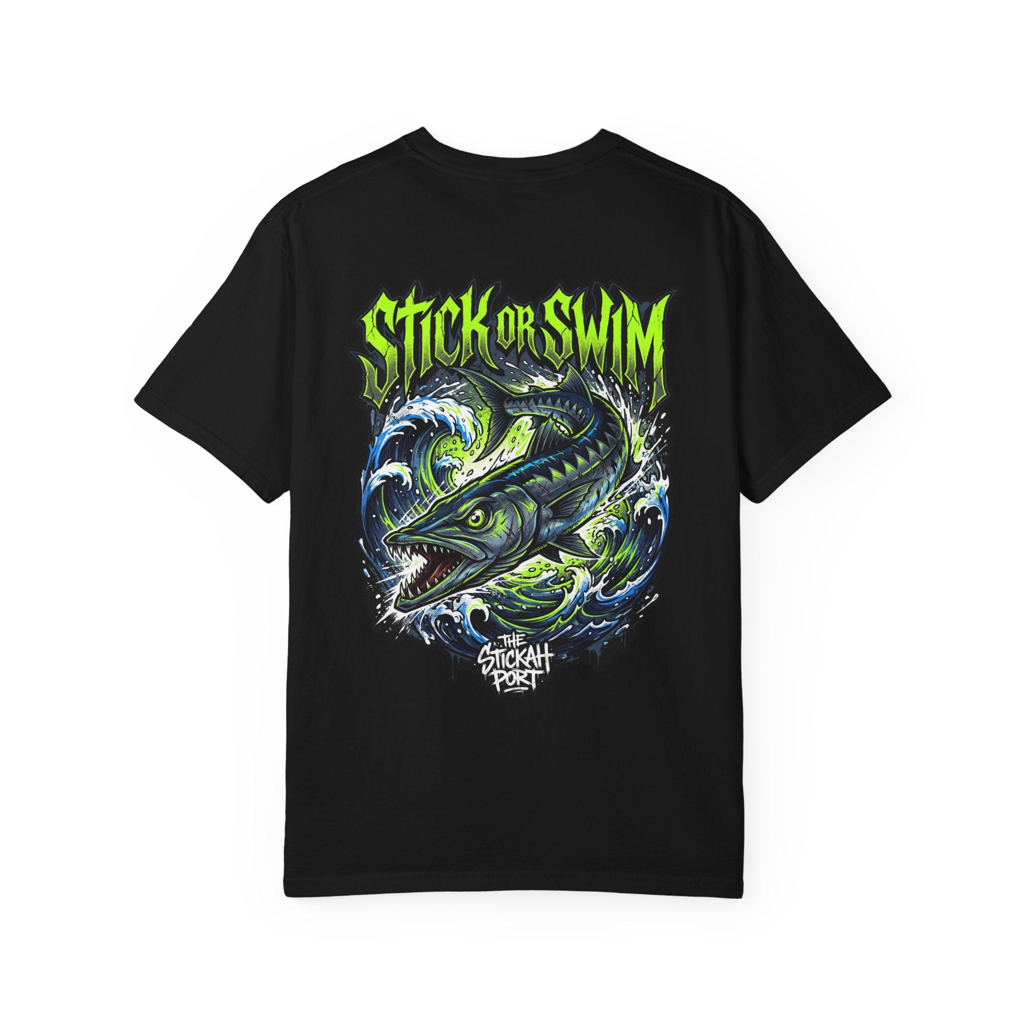 Stick or Swim Fishing T-Shirt — Graphic Barracuda Tee
