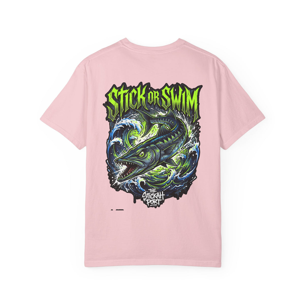 Stick or Swim Fishing T-Shirt — Graphic Barracuda Tee