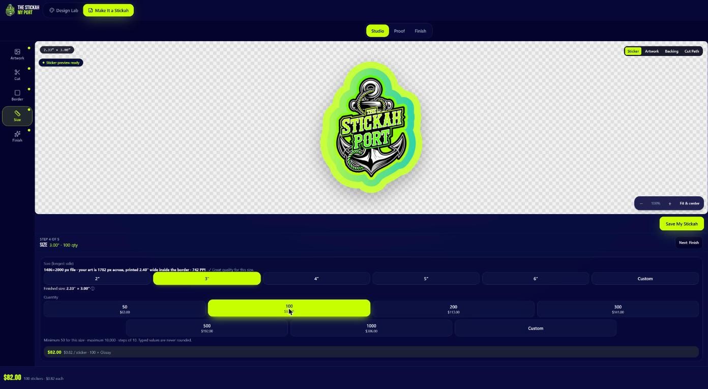 Choosing size and quantity with prices